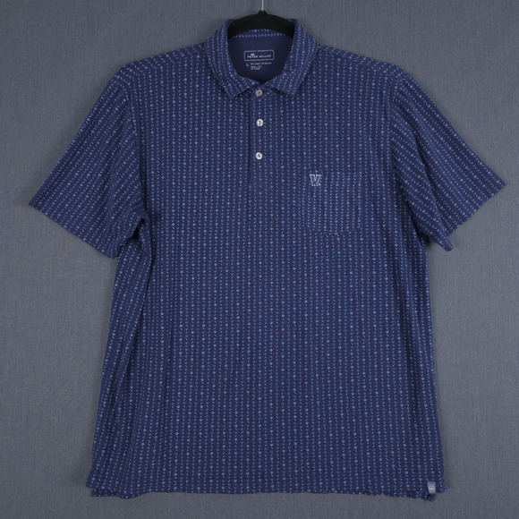 Peter Millar Villanova Performance Golf Polo Mens Large Blue AOP Short Sleeve - Picture 2 of 8